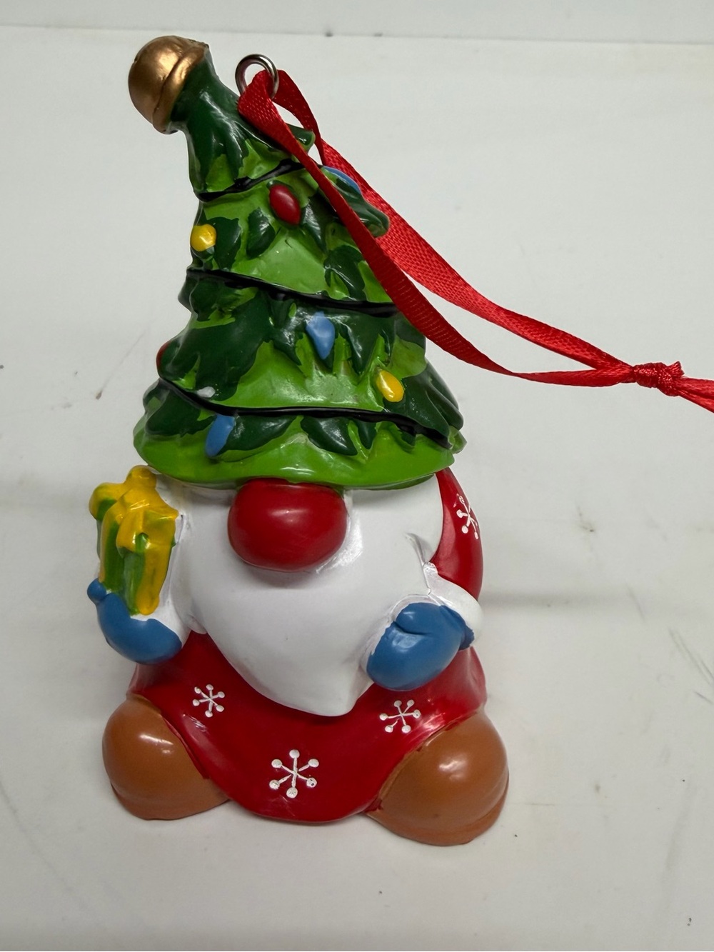 Festive Tree Hat Gnome Ornament in Green and Red